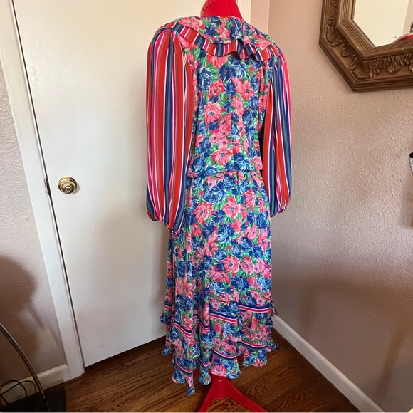 VTG Diane Freis Georgette Floral Stripe Dress - Picture 3 of 9